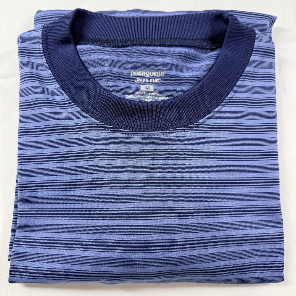 Vintage Patagonia Capilene Striped Long Sleeve Shirt Mens M Blue USA Made 1994 - Picture 13 of 13